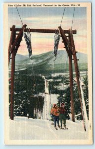 RUTLAND, Vermont VT ~ Skiers PICO ALPINE SKI LIFT ca 1940s Linen Postcard