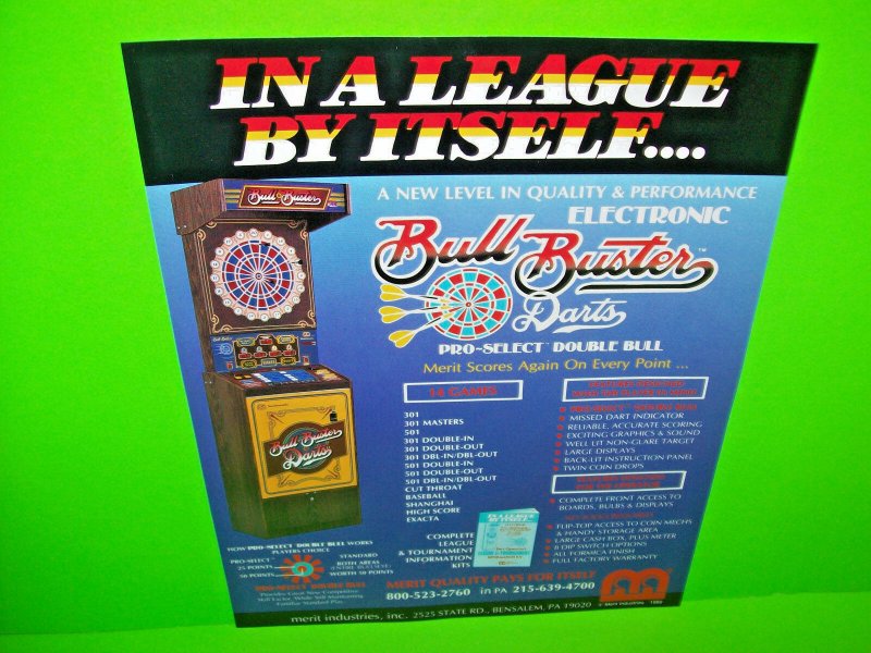 Merit BULL BUSTER Original 1985 Coin-Op Darts Arcade Game Promo Sales Flyer 
