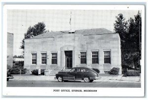 c1950 Post Office Classic Car Building Entrance Steps Sturgis Michigan Postcard