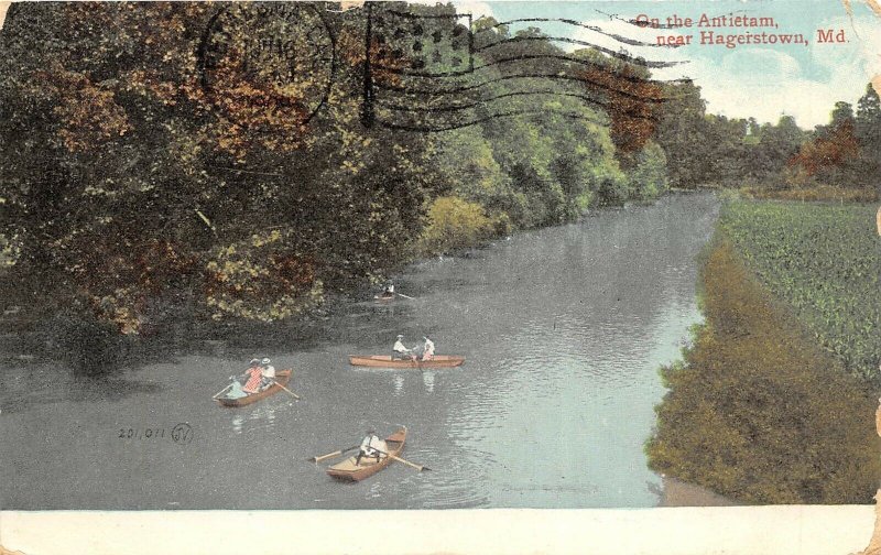 Hagerstown Maryland 1909 Postcard Boating on Antietam Creek