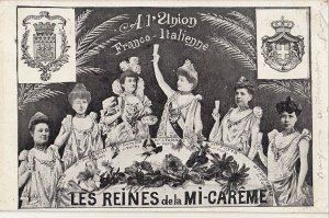 Franco-Italian Union multiple queens champagne cheers Mi-Carême carnival satire