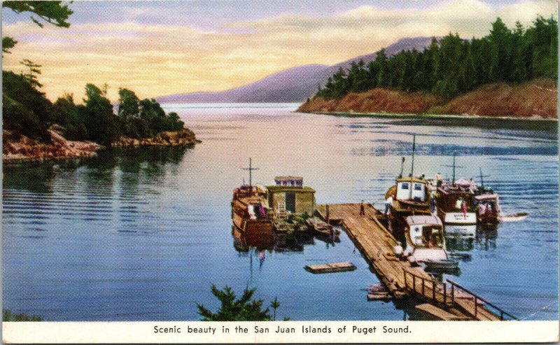 Vtg Washington WA Scenic View San Juan Islands of Puget Sound 1940s Postcard