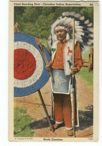 Postcard Native American Chief Standing Deer Cherokee Indian Reservation NC