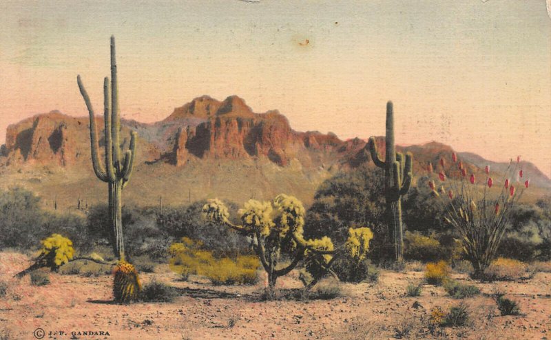 Superstition Mountains, Arizona, Early Hand Colored Postcard, Unused 