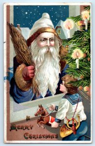 Blue Robe Santa Claus Christmas Postcard