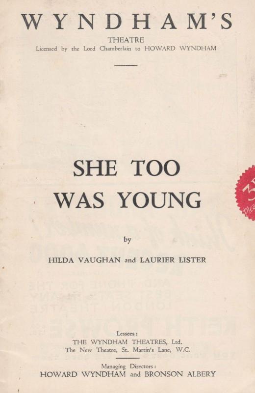 Ann Todd in She Was Too Young Romance New London Theatre Antique Programme