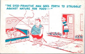 Postcard GAD 109 Comic Fishing Ever-primitive man goes forth struggle for food