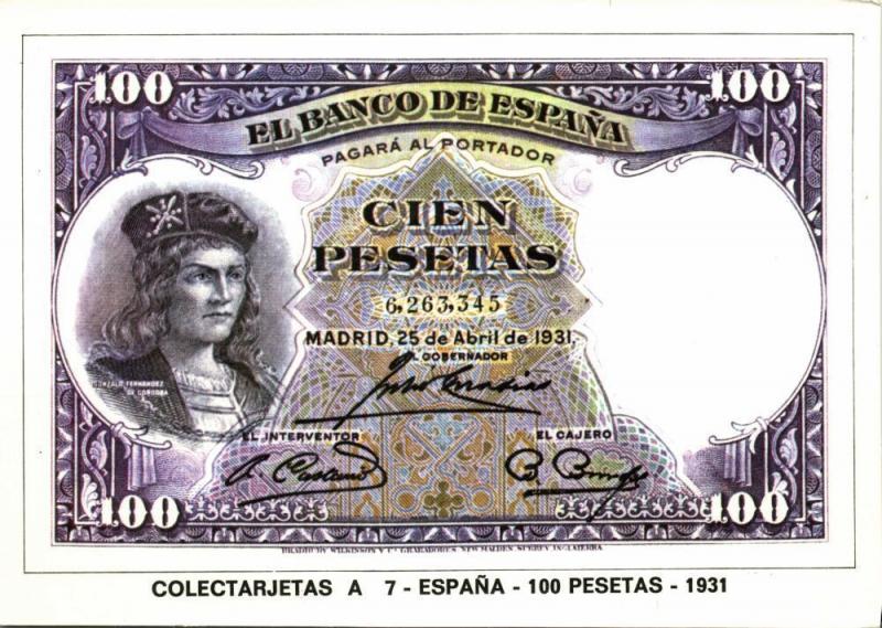 spain, Cien 100 Pesetas 1931, BANKNOTES Modern Money Postcard