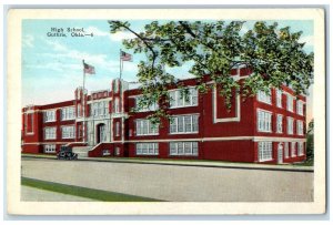 c1940s High School Exterior Roadside Guthrie Oklahoma OK Unposted Flags Postcard