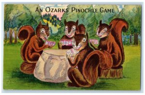 c1930's An Ozarks Pinochle Game Squirrels Playing Cards Vintage Postcard