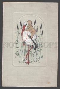 3099185 BABY on STORK in Bog Vintage Embossed PC