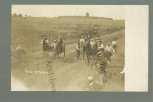 RP c1910 HORSE RACE Underway START RACING Down COUNTRY ROAD Crowd HORSES