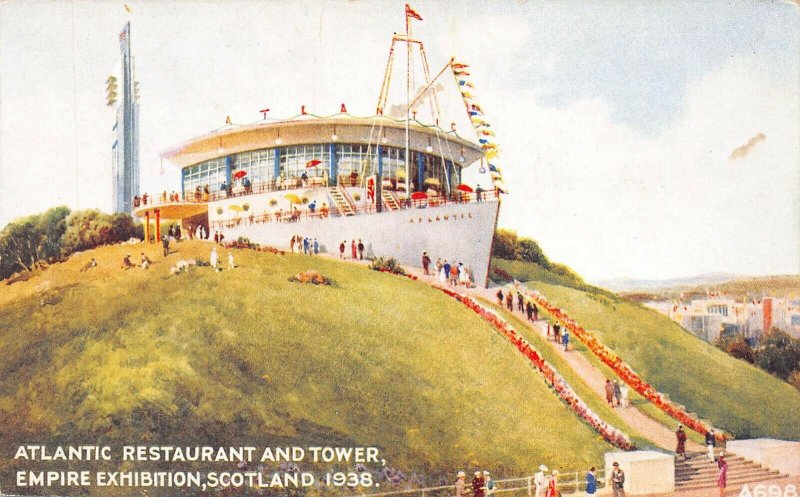 Atlantic Restaurant & Tower, 1938 Empire Exhibition, Scotland, unused postcard