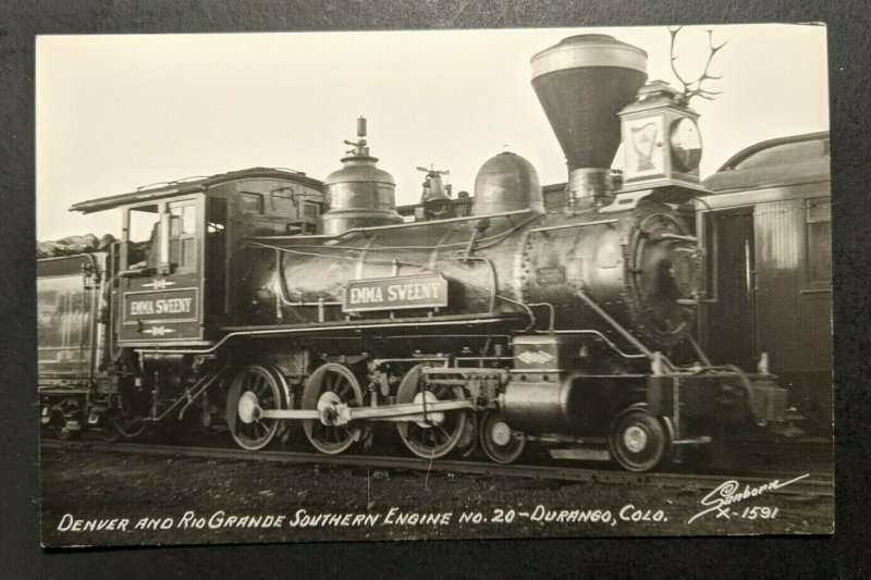 Mint Vintage Denver and RioGrande Southern Engine No 20 Durango CO RPPC 