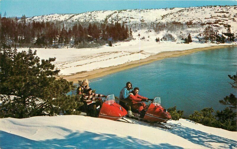 Acadia Park Snowmobiling Bar Harbor Maine 1960s Postcard Bromley's 6565