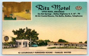 LITTLE ROCK, AR Arkansas ~ Roadside RITZ MOTEL  c1950s Car Linen Postcard