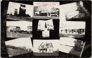 Lake Norden SD Multiview Grain Elevators Churches Street Scene Postcard G55