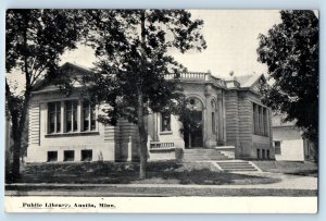 Austin Minnesota Postcard Public Library Exterior Building c1910 Vintage Antique