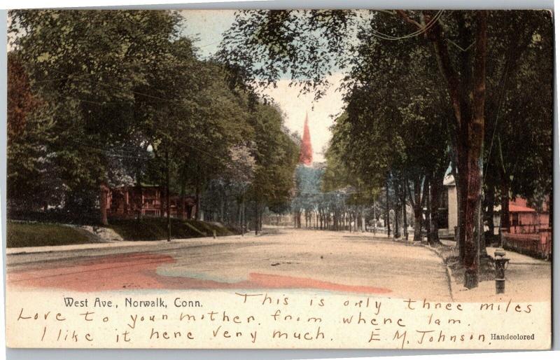 Street View of West Avenue, Norwalk Connecticut c1906 Vintage Postcard N12