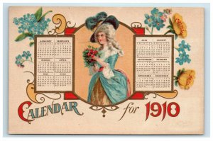 1910 Full Year Calendar Postcard Taggard Woman in Victorian Style Dress Hat