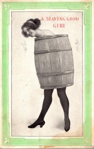 Humour Naked Girl Wearing Barrell A Staving Good Girl 1911