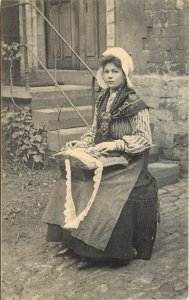 Vintage Postcard Woman Making Lace Dentelliere Belgium