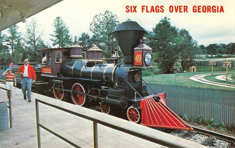 SIX FLAGS OVER GEORGIA The Texas Engine Train Theme Park '60s Vintage Postcard