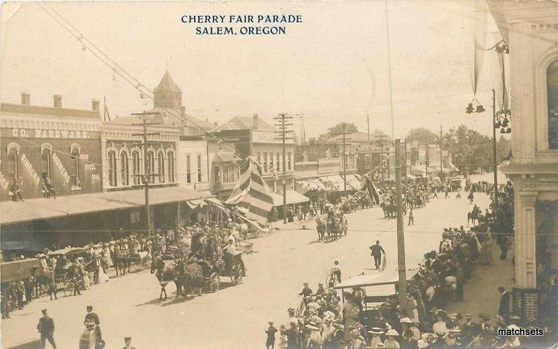 1911 Salem Oregon Cherry Fair Parade Street Scene RPPC real Photo postcard 3829