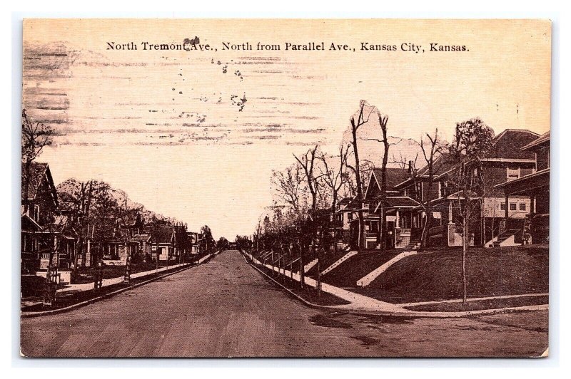 Postcard North Tremont Ave. North From Parallel Ave. Kansas City Kansas c1913