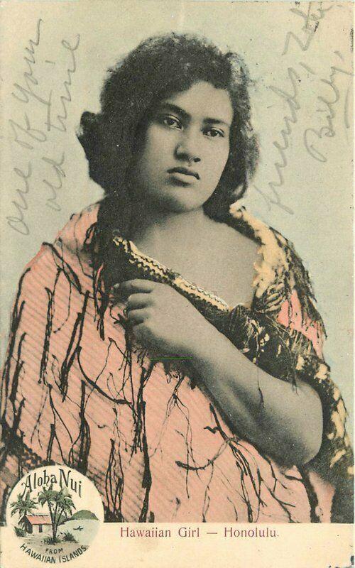 1908 Hawaiian Girl Honolulu Aloha Nui South Seas Curio Postcard