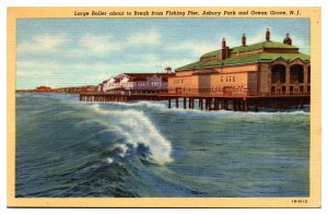 Vintage Large Roller about to Break from Fishing Pier, Asbury Park, NJ Postcard