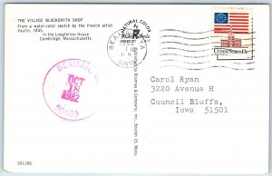 1982 Beaman, IA Purple USPO Post Office Cancel Postcard Town Postal History A267