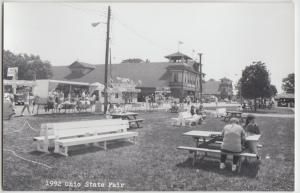 Ohio Real Photo RPPC Postcard Columbus 1992 State Fair Benches Food BARNS 31