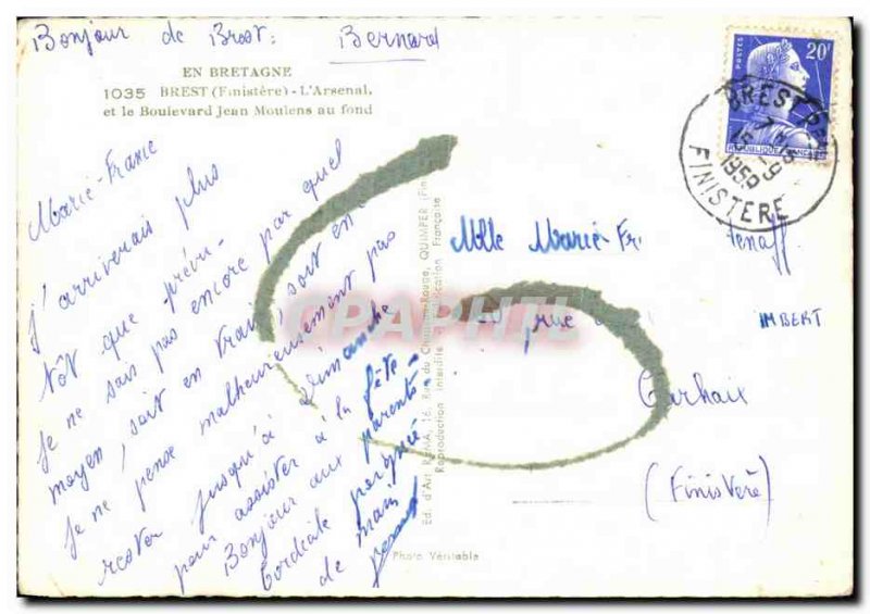 Old Postcard Brittany Colored Brest Arsenal Boat