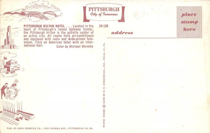 Pittsburgh Pennsylvania 1950s Postcard Pittsburgh Hilton Hotel