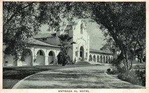 Vintage Postcard 1942 Entrada Al Hotel Aqua Galiente Tijuana Hot Springs Mexico