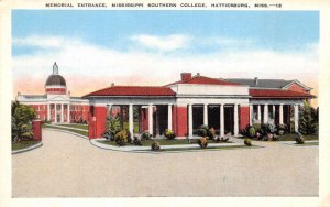 Hattiesburg Mississippi Southern College Memorial Entrance Postcard AA83383