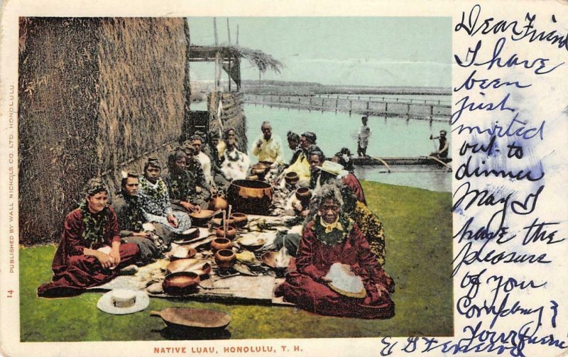 NATIVE LUAU Honolulu, T.H. Hawaii 1906 Vintage Postcard