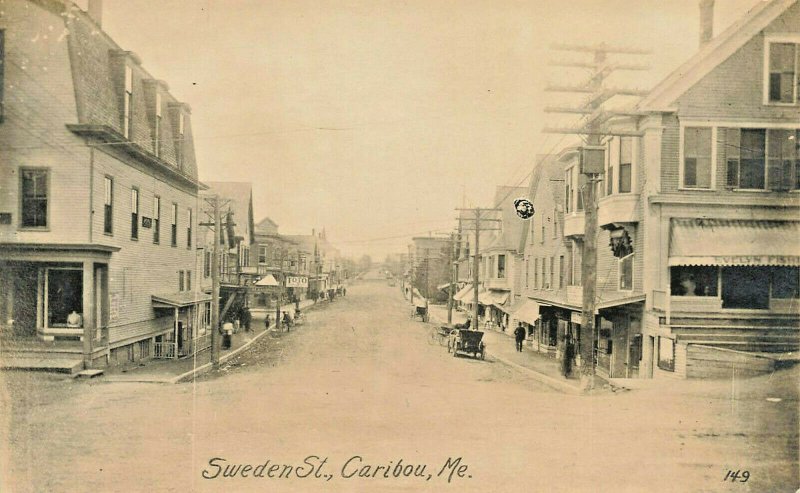 Caribou ME Sweden Street Storefronts Eastern Illustrating Real Photo Postcard