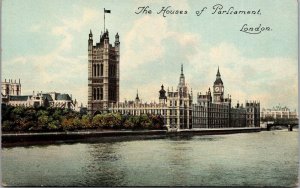 Vtg London England The Houses of Parliament River Front View 1910s Postcard