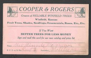 DATED 1914 PPC COOPER & ROGERS WINFIELD KS GROWS FRUIT & SHADE TREES