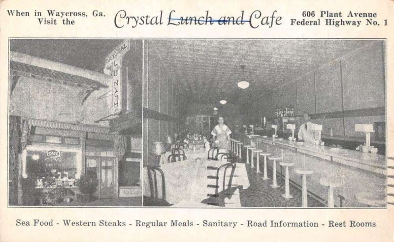 Waycross Georgia Crystal Lunch and Cafe Vintage Postcard AA49080 