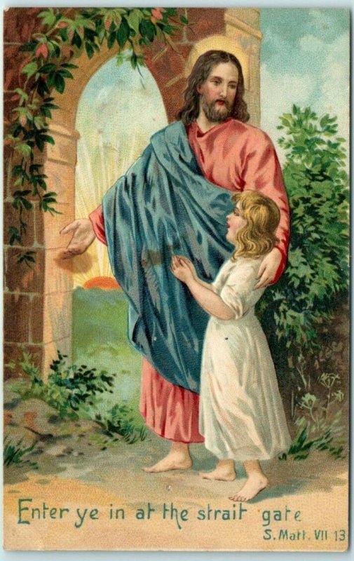 Jesus and Child Art Print - Enter ye in at the strait gate - Matthew 7:13 