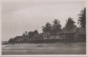 RPPC Postcard Beach Scene Houses Stilts Malaya