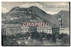 Old Postcard Grenoble Place Victor Hugo and the Bastille Mountain