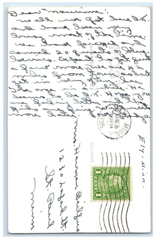 1935 River And Trees Scene Ely Minnesota MN RPPC Photo Posted Vintage Postcard