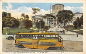 Double Decker Streetcar State Capitol Columbus Ohio 1921 postcard