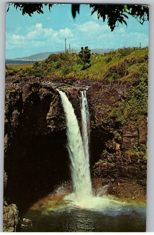 Rainbow Falls Brilliant Rainbow at Base Hawaii Postcard Posted 1978