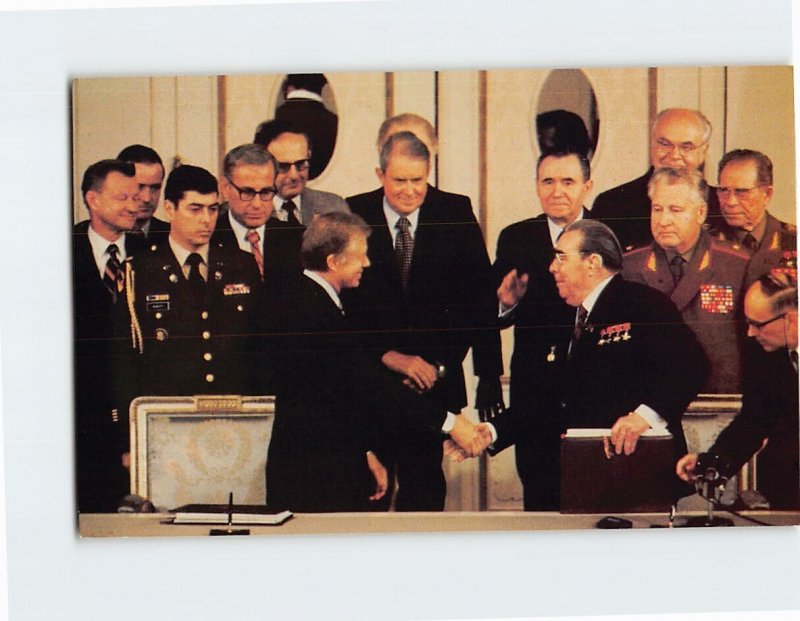 Postcard Jimmy Carter and Leonid Brezhnev, SALT II, Vienna, Austria