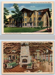2 Postcards STARVED ROCK STATE PARK, Illinois IL ~ HOTEL & LOUNGE 1930s-40s